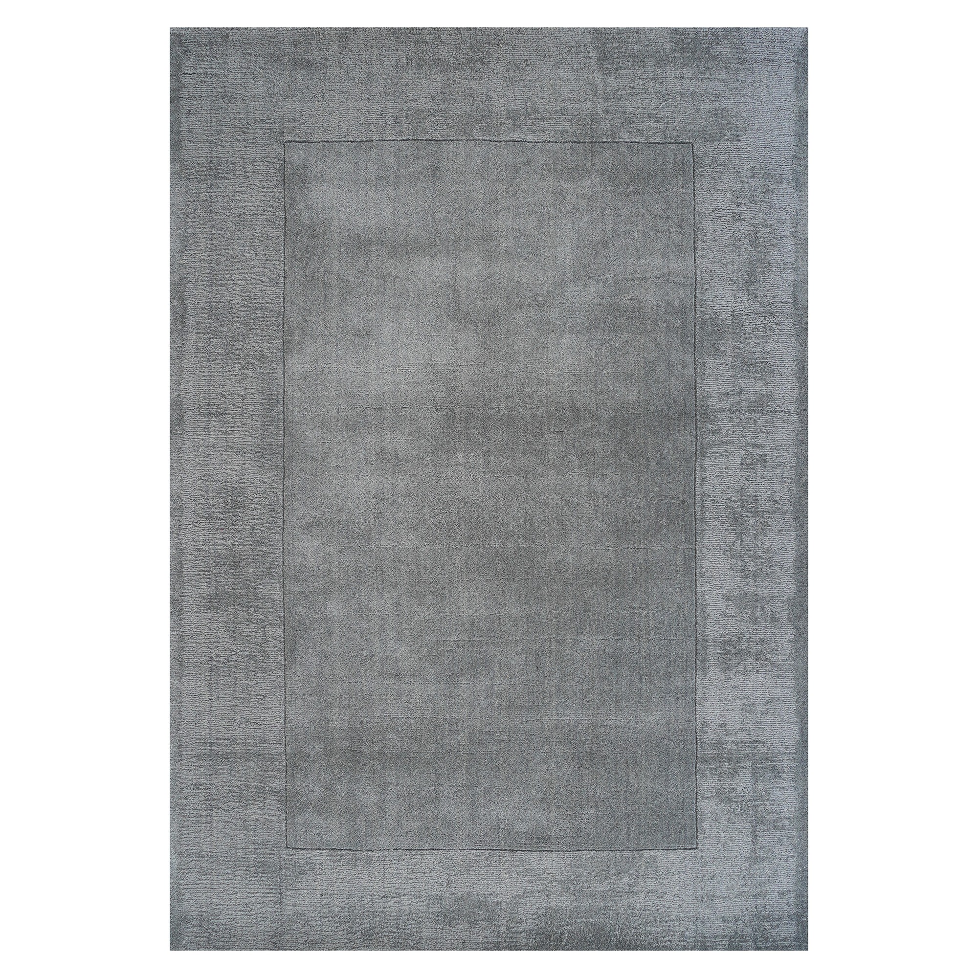 Handloom Plain Carved Border Wool Rugs In Charcoal Grey